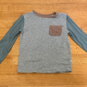 Little Sleepies Gray Tee with Teal Sleeves and Brown Pocket